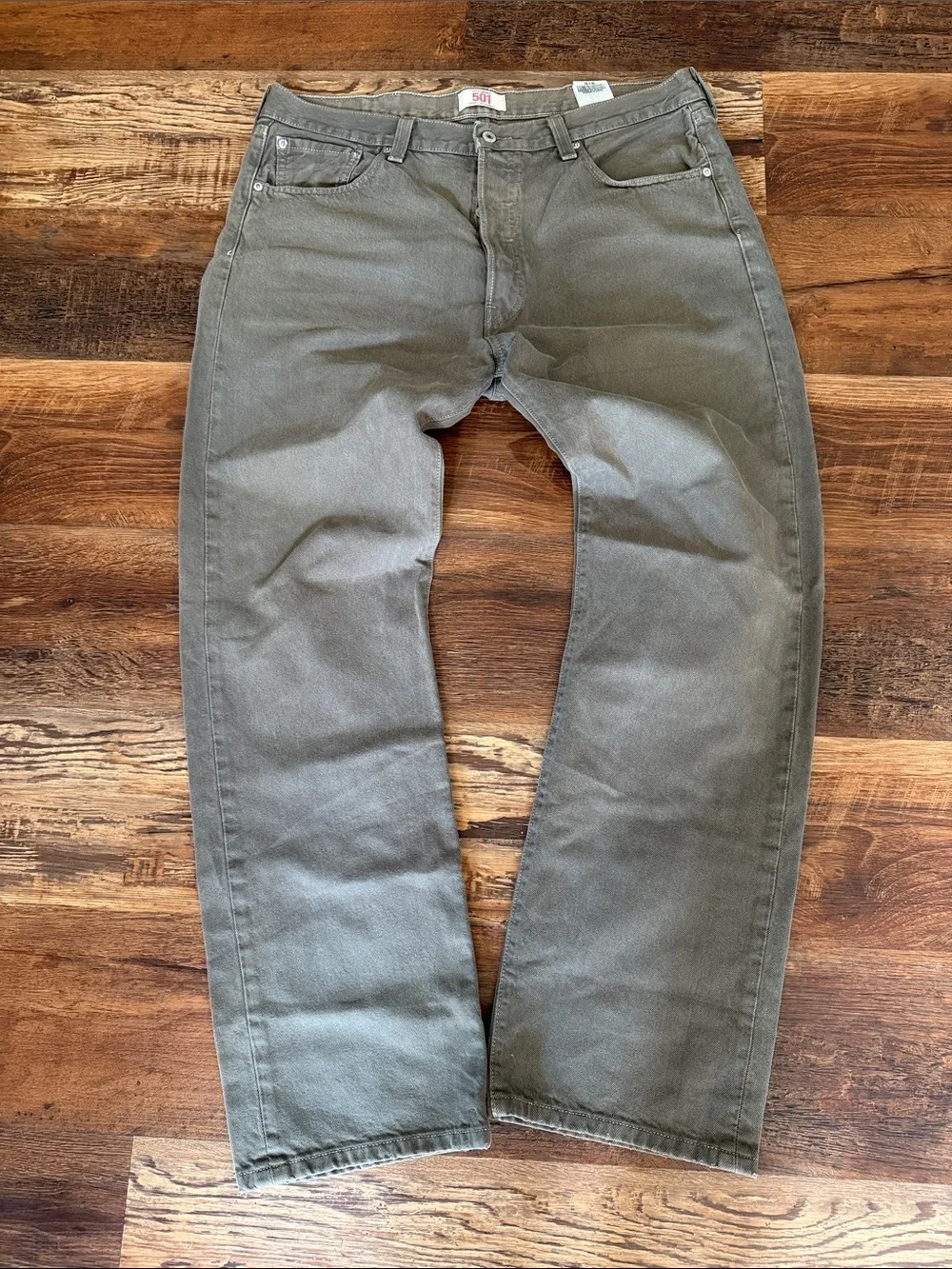 Levi's 501 Men's Straight Jeans in Olive - stain on rear